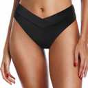 Zmart Women V Cut Cheeky Bikini Bottom - High Cut Bathing Suit Bottom Mid Rise Swim Bottoms Swimsuit (Medium, Black)