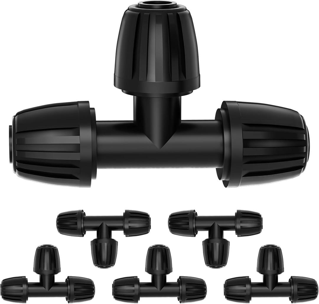 Bonviee 6 Pack 1/2 Inch Drip Irrigation Tee Connectors, Barbed Lock Fittings for 1/2 Tubing, Leak-Proof 3-Way Coupler for Garden Hose, Drip System Repair & Extension