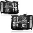 Pair Headlights for 2007-2013 GMC Sierra 1500 2500HD 3500HD Front Lights w/LED Bar Replace Black Housing Clear Reflector