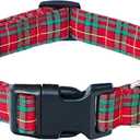 Tunkoo Christmas Dog Collar Red Green Plaid Cute Adjustable Plaid Collar for Boy and Girl Dogs, Dog Collar with Strong Plastic Buckle - for Small Medium Large Pets, M