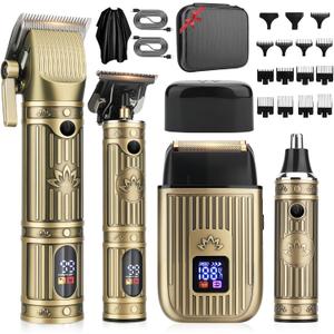 Hair Clippers for Men Professional, T-Blade Barber Clippers and Trimmer Set, 4 in 1 Mens Cordless Hair Clipper for Barber Kit, Foil Thaver and Nose Trimmer for Men with LED Display