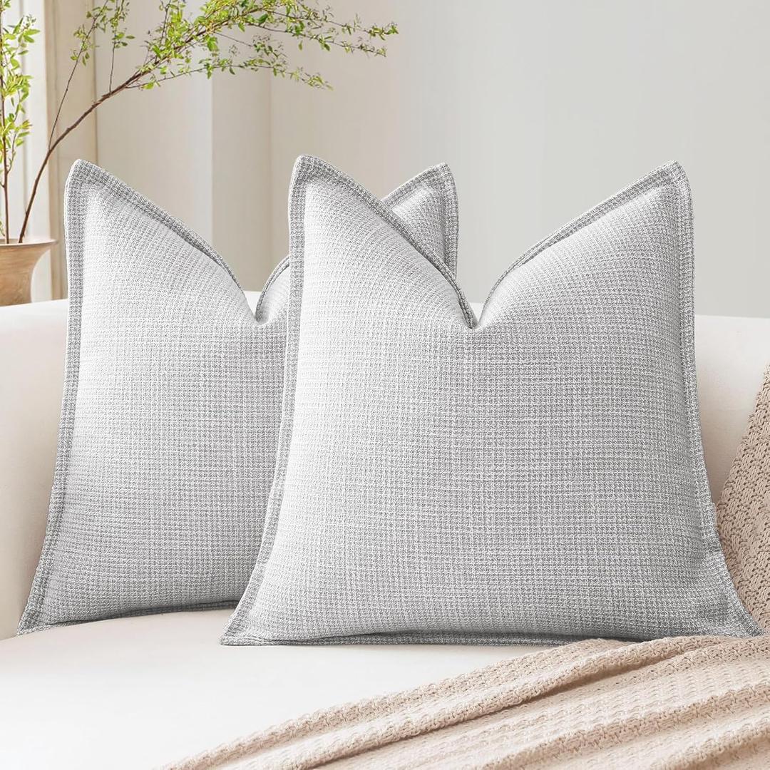 OTOSTAR Pack of 2 Light Grey Decorative Pillow Covers 14x14 Inch Soft Linen Texture Couch Throw Pillows Farmhouse Cushion Covers with Elegant Design for Sofa Bedroom Living Room Home Decor 35 x 35 CM