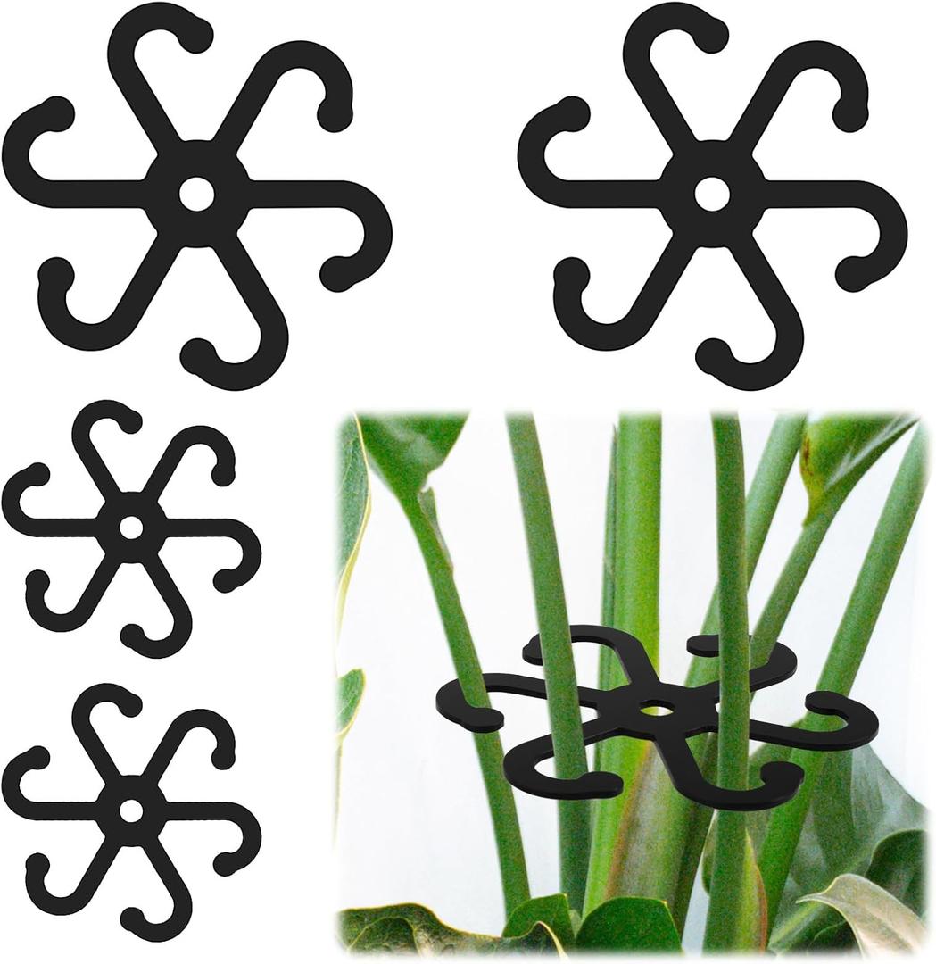 2 x BOXOB 4pcs Plant Stem Support, Acrylic Reusable Leaf Holder with Holes 2 Size Flowers Stabilizer Grapple Stake Accessories Essentials for Thriving Indoor Growth(Black)