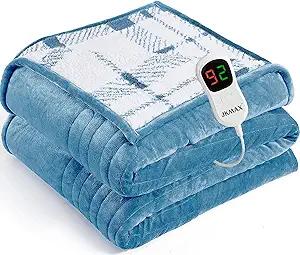 JKMAX Heated Electric Blanket Full Size  72"x84" Flannel Heating Blanket with 10 Heating Levels & 5 Time Settings OverHeat Protection, Winter Warmer for Adults with ETL Certification（Light Blue）