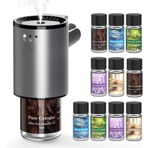 Car Air Freshener, Smart Car Air Freshener for Vent Clips, 1200 Sprays Per Charge, Car Fresheners with Auto On/Off, 5 Scents, 10 Refill Bottles (1Pack-Grey)