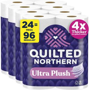 Quilted Northern Ultra Plush Toilet Paper, 24 Mega Rolls = 96 Regular Rolls, 3X Thicker*, 3 Ply Soft Toilet