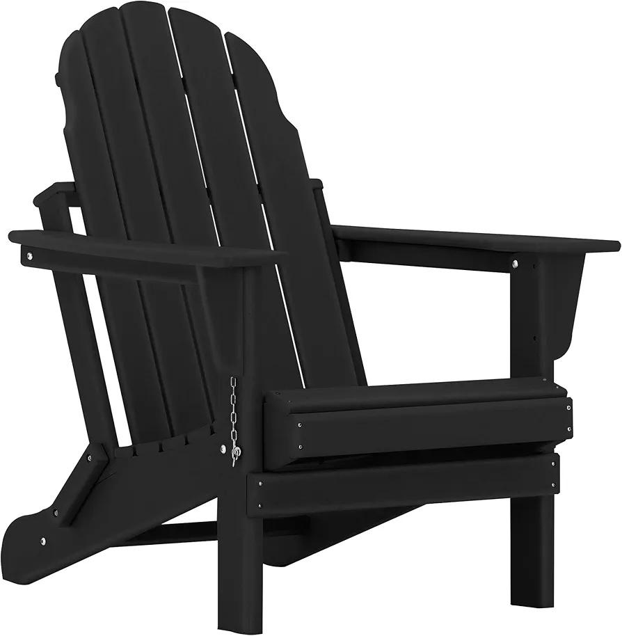 Adirondack Chairs, HDPE All-Weather Adirondack Chair, Fire Pit Chairs (Folding, Black)