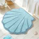 Seashell Bathroom Rugs and Mat Cute Beach Bath Mat for Cartoon Sea Bathroom Decor Aqua Blue Bath Rugs Plush Non-Slip Foot Mat Absorbent Bathtub Rug Washable (1'11" (Round))