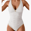 B2prity One Piece Swimsuit for Women Tummy Control Ruched Bathing Suit Push Up Tie Back Swimwear Shell Stitched, M