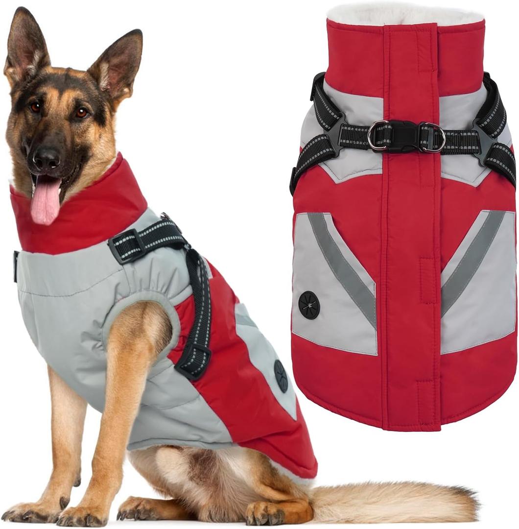 IECOii Winter Waterproof Dog Coats - Zip Up Fleece Jacket for Dogs, Red, X Large (X-Large(Chest:29.9 in))