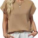 Saodimallsu Womens Cap Sleeve Sweater Top Summer Crew Neck Trendy Going Out Loose Knit Shirt (Brown)