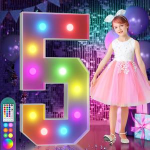 imprsv 4FT Colorful Marquee Numbers,18 Colors Number 5 with Remote, Light Up Numbers Sign for 50th Birthday Decorations Anniversary Party Decor, Pre-Cut Foam Board Kit, Mosaic Sign for Balloon