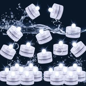 Submersible LED Light, Tea Lights, Pond Underwater Small LED Lights, Battery Operated 125 Hours, for Wedding Home Vase Festival Party Decoration White 24Pcs (Built-in 48 Batteries)