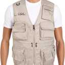 Mens Fishing Vest Summer Outdoor Work Safari Travel Photo Vest with Multi Pockets (Beige, S)