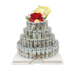 DTESL Gifting Cash Gift Boxes,Happy Birthday Day Money Gift Box,Money Flower Cake Fake Cake Gift Box，DIY Set Surprise Birthday Gift Box，for Birthday/Christmas/Valentine's Day Unique Gift (Four Tier)