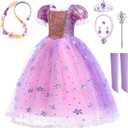 Purple Dress Princess Costume Girls Dress Up for Birthday Party Christmas Theme Outfit Accessory (9-10 Years)