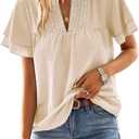 Womens Tops Butterfly Sleeve V Neck Blouses for Women Dressy Casual Flowy Swiss Dot Ruffle Short Sleeve Shirts (3X-Large, Apricot)