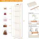 Syeeiex Hanging Handbag Purse Organizer with Zippers, 5 Mesh Shelves,Clear Slubbed Fabric+PVC Hanging Closet Bag Organizer, Dustproof Handbag Closet Tote Storage Bag for Door, Wardrobe, Beige, 16"L x 5.1"W x 59"H
