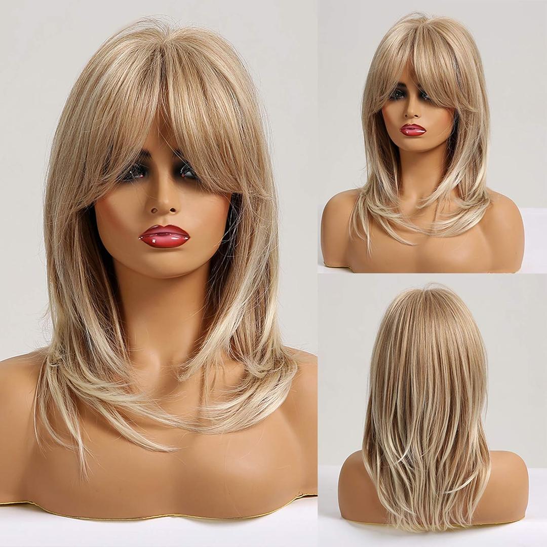 HAIRCUBE Light Blonde Wigs for Women Shoulder Length Natural Curly Wigs for Daily Use Touch Fell Like Real Hair