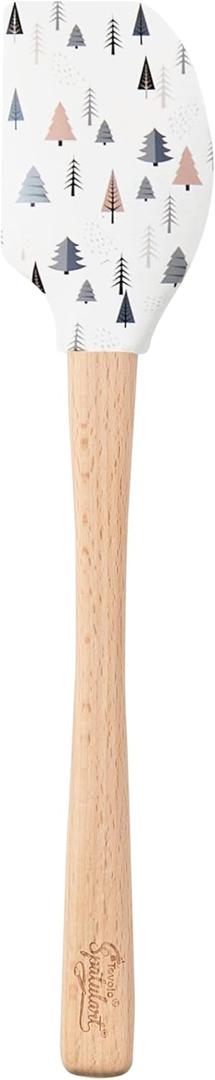 Tovolo Nordic Trees Woodland Christmas Holiday Silicone Spatula with Wood Handle for Cooking Baking Mixing Stirring, Spatulart Silicone Kitchen Utensils Winter Holiday Decor BPA Free Heat Resistant