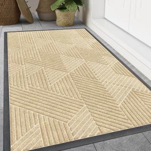 Smiry Front Door Mat Outside Entrance, Heavy Duty Sturdy Natural Rubber Doormat, Trap Dirt and Moisture, Easy Clean Low Profile Welcome Floor Mats for Indoor Outdoor Entry, 59x35 Inch, Beige