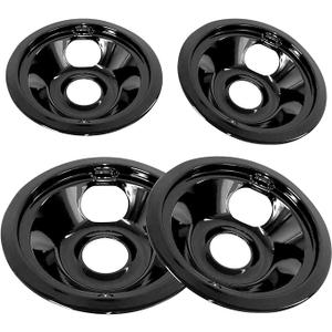 Black Porcelain Drip Pans Set 4-Pack 318067041 & 318067051 Compatible with Frigi-daire Ken-more Range Oven Replaces Electric Range Stove Burner
