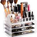 Masirs Clear Makeup Organizer – 16-Compartment Cosmetic and Jewelry Holder, 4-Drawer Vanity Storage, Elegant Clear Design for Makeup and Accessories