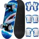 Honoson 7 Pcs Skateboard for Toddlers Beginners Knee Elbow Pads Wrist Guards Gear Set (Age 2-5 Kids 17 x 5'')