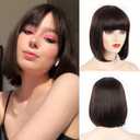 Brown Bob - Short Brown Straight Bob Wig with Bangs, Cute Synthetic Wig for Cosplay, Daily, Halloween (12inch)