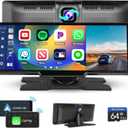 Hikity Wireless Carplay Portable Android Auto Unit with 2.5K Dash Cam, 9.3 Inch Touchscreen Car Screen Display with Bluetooth Airplay Mirror Link Voice Control AUX 64G TF