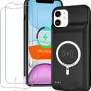 Battery Case for iPhone 11, 10000mAh High Capacity Portable Charger Case Rechargeable Smart Battery Pack Charging Case with Wireless Charging Support Carplay Compatible for iPhone 11 (6.1 inch)-Black