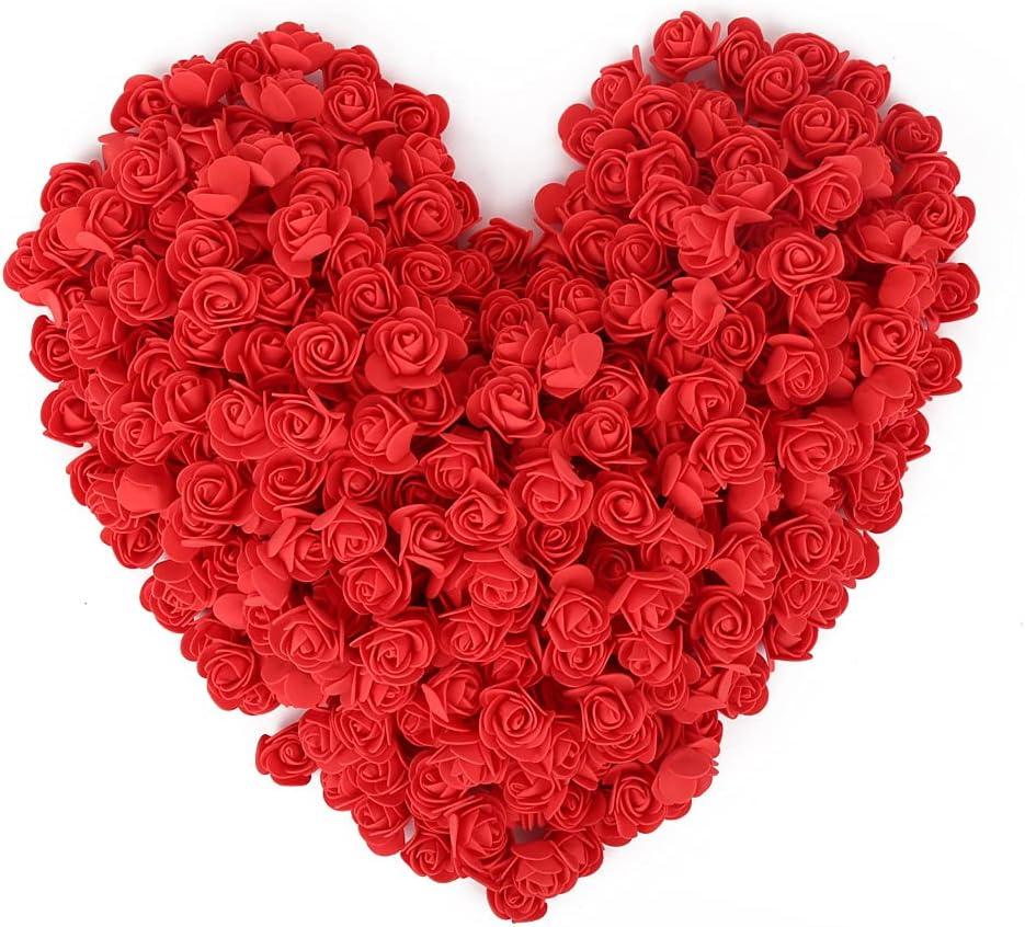 500pcs Mini Foam Rose Heads, Red Foam Flower Bulk Fake Rose Flower Head for DIY Crafts Wedding Bouquets Baby Shower Centerpieces Floral Arrangements Party Tables Home Decorations(Red)