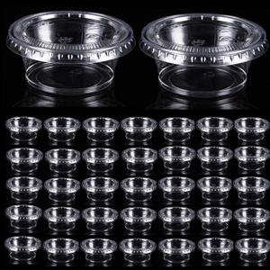 400 Pack 0.5 Oz Disposable Portion Sauce Cups with Lids, Clear Condiment Containers with Lids, Jello Shot Souffle Cups, Sampling Tasting Cups for for Parties and Events, Communion