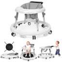 Baby Walker Foldable with 9 Adjustable Heights, Baby Walkers and Activity Center for Boys Girls Babies 6-12 Months, Baby Walker and Bouncer Combo with Wheels Portable Anti-Rollover