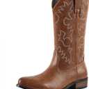 femflame Cowboy Boots for Men Round Toe Distressed Work boots Embroidered Western Boots Traditional Country Boot 10.5