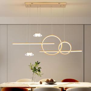 Modern Gold LED Dining Room Light Fixture with Remote Control, 38.5" 38W 3-Color Temp Stepless Dimmable Island Pendant Lights, Hanging Adjustable Linear Chandelier for Kitchen Bar