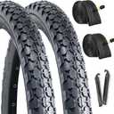 2-Pack Cruiser Bike Tires Set: Hycline 26x2.125 inch Folding Replacement Puncture-Resistant Bicycle Tires and Pair 26-inch Inner Tubes with Tire Levers for Beach or Urban City Commuter Bike-Black
