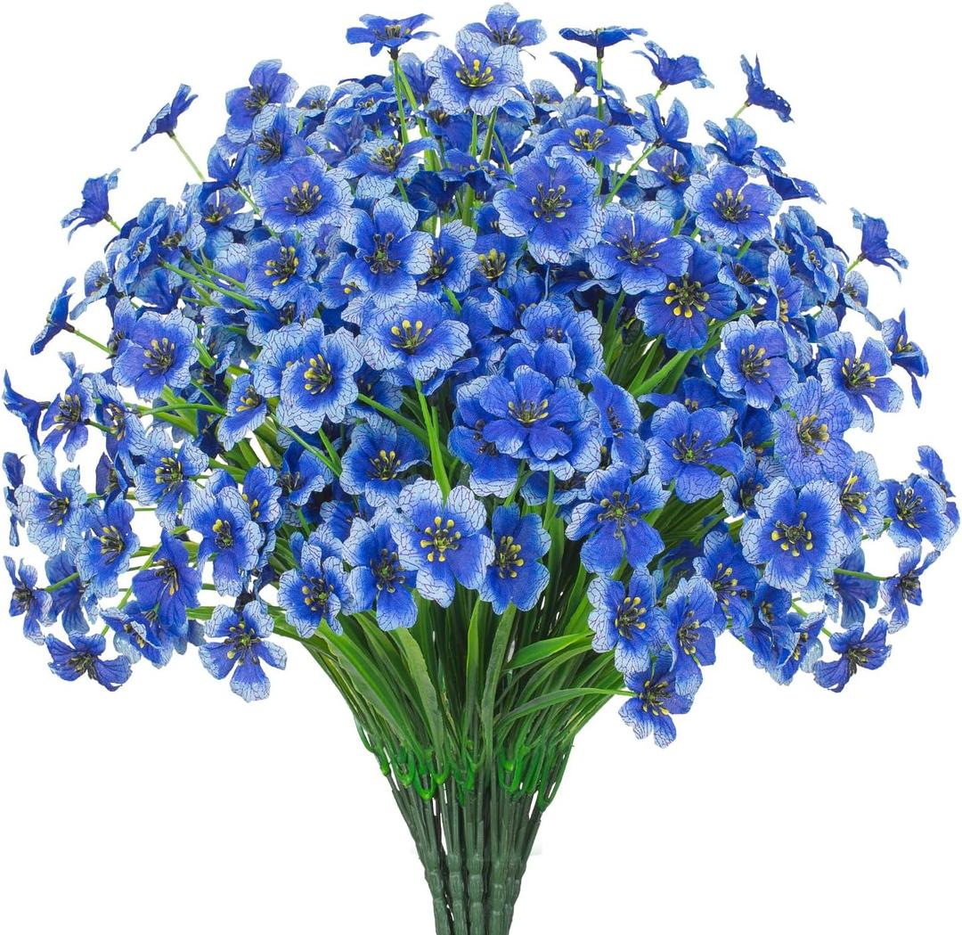21 Bundles Outdoor Artificial Flowers UV Resistant Fake Silk Flowers No Fade Faux Plastic Plants Garden Porch Window Box Decoration(Blue)