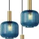 3-Light Blue Glass Pendant Light Kitchen Island Chandelier
Farmhouse Adjustable Hanging Chandelier with Blue Striped Glass Shades for Kitchen Island, Dining Room, Bedroom