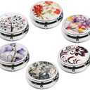 6Pcs Elegant Pill Box Case, CREATIEE-PRO Portable Medicine Tablet Vitamin Holder Organizer with 3 Component for Purse Pocket Travel - Practical & Fashionable(6 Patterns, 1.6Inches)