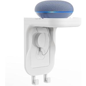 WALI Outlet Shelf Wall Holder, Fit for Duplex GFCI Decorative Outlet Shell A Space Saving for Smart Home, Speaker Mounts up to 10lbs with Cable Management (OSH001-W), White