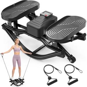 Yagud Rock Stepper Side to Side with Resistance Bands, Rocking Stepper | Low-Impact Knee-Friendly Design, Full Body Workout Stepper Exercise Machine, Portable Step Machine, Suitable For Home/Office