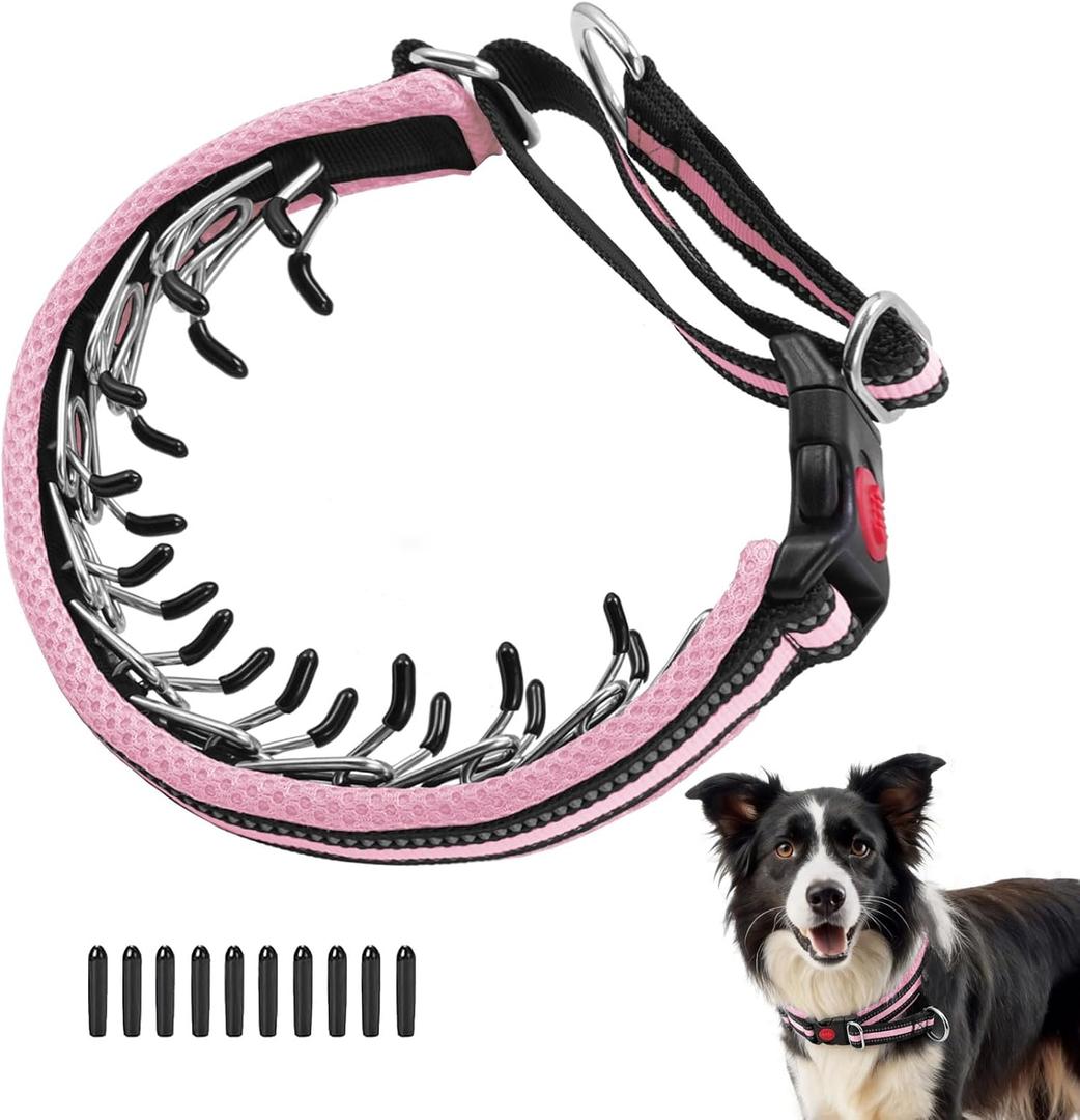 Martingale No Pull Dog Collar for Large Medium Small Dogs, Heavy Duty Nylon Adjustable Reflective Anti Pull Slip Collar with Buckle for Training Walking Hunting, S (11"-15" Neck, 1" Wide), Pink