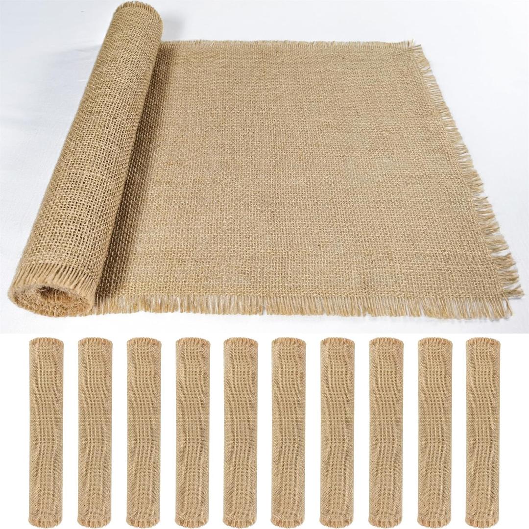 10 Pack 13 x 72 Inch Tassel Burlap Table Runners,Natural Rustic Jute Table Runner and Placemats Bulk for Western Wedding Table Decorations,Farmhouse Style Party,Holiday,Kitchen Table Decor Cover