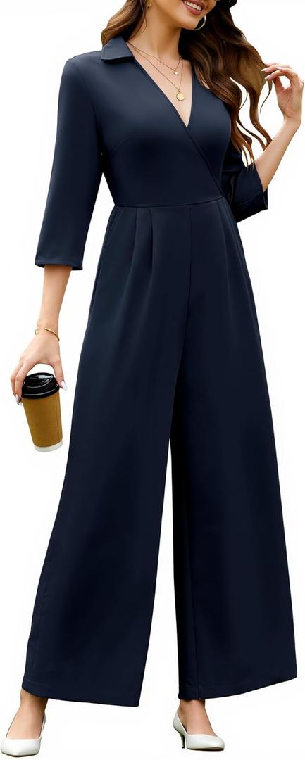 Dressystar V Neck Jumpsuits for Women Dressy Formal Casual Long Sleeve One Piece Outfits Wide Leg Long Romper with Pockets (Large) Dressystar V Neck Jumpsuits for Women Dressy Formal Casual Long Sleeve One Piece Outfits Wide Leg Long Romper with Pockets (Large)
