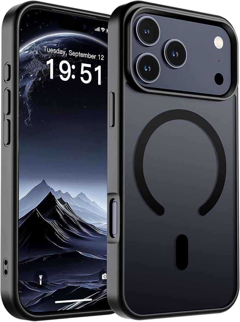 SUPFINE Magnetic for iPhone 17 Pro Case (Compatible with MagSafe)(Military Grade Drop Protection) Translucent Matte Shockproof with Anti-Fingerprint Phone Cover,Black
