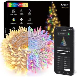 BrizLabs Smart Christmas Lights, 115FT 300 LED Fairy String Lights with App/Voice Control, Warm White & Multicolor Color Changing Christmas Tree Light Dimmable Xmas Light for Outdoor Indoor Xmas Decor