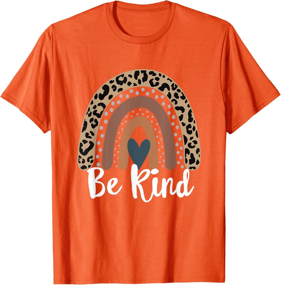 UNITY DAY Orange Anti Bullying Leopard Raibow Be kind T-Shirt (Small)