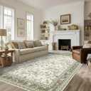 Neutral Beige Floral Area Rugs 6x9 Living Room, Taupe with Beige Tan Flower Design Low-Pile Washable Rugs for Bedroom Dining Room, Vintage Modern Farmhouse Boho Indoor Floor Carpet Kids Playroom