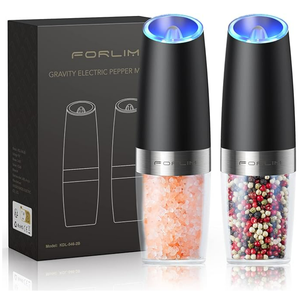 FORLIM Gravity Electric Salt and Pepper Grinder Set, Automatic Pepper Grinder Shakers Mill, Upgraded Batteries Powered Adjustable Coarseness with LED, One Hand Operation Perfect for Kitchen(Black)
